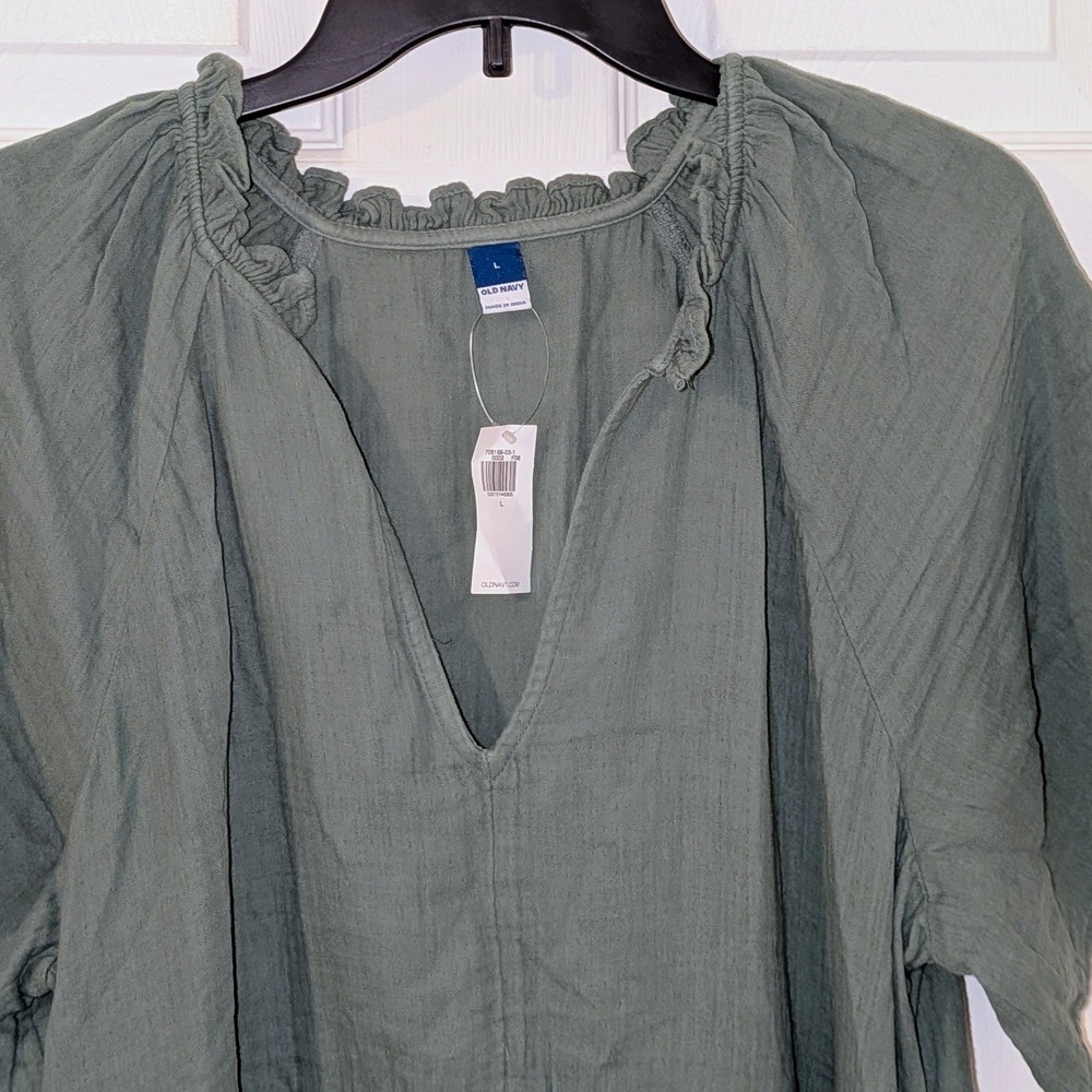 Old Navy Womens Sage Green Cotton Gauze Tiered Babydoll Swing Dress Large NWT - Picture 9 of 10